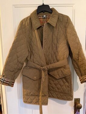 Burberry Quilted Belted Jacket with Check Lining